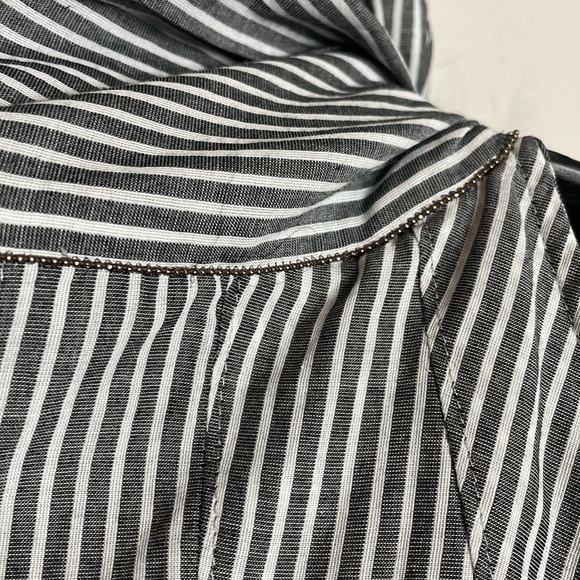 Brunello Cucinelli | Cotton & Silk Striped Tie Neck Sleeve Top Size M - Picture 6 of 8